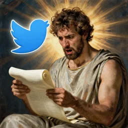 ancient greek painting of an upset man scrolling through twitter