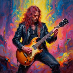cinematic shot of trey azagthoth playing a guitar solo by michael whelan, vibrant psychedelic colors, highly detailed apocalyptic oil painting by michael whelan art