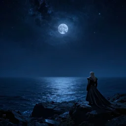 open sea moonlight starry sky night time dark, Game of Thrones, volumetric lighting, fantasy artwork, very beautiful scenery, very realistic painting effect, hd, hdr, cinematic 4k wallpaper, 8k, ultra detailed, high resolution, artstation