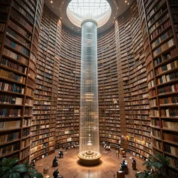 photo of an enormous library of Babel in solarpunk aesthetics