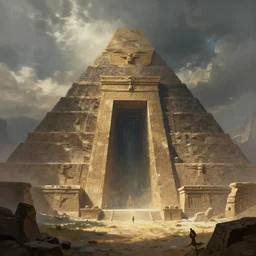 digital painting, concept art, ancient civilization, illustration, mystical landscape, cinematic lighting, artstation, highly detailed, sharp focus, art by greg rutkowski, mysterious portal gateway pyramid, cgsociety