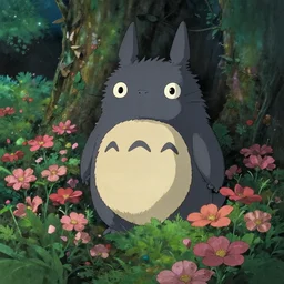 spirit creature in the flowers at night made by studio ghibli, beautiful scene, detailed, high quality