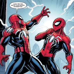 spider - man fighting a clone of him in a comic book panel illustrated by by bill sienkiewicz
