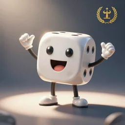 happy anthropomorphic dice with arms and legs smiling cheerfully