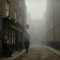 1 9 th century london, shady alleys, pub, thick fog, art by caspar david friedrich, thomas lawrence, john martin
