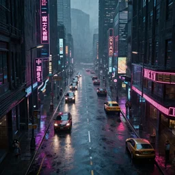 8 k hd detailed octane render of a cyberpunk noir city street in the rain