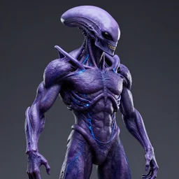 muscular purple alien with glowing blue veins, realistic, detailed