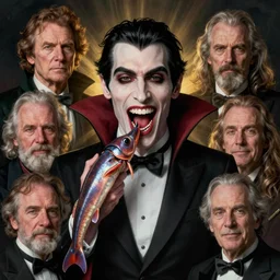 portrait of a vampire!!!! with a sea lamprey!!!! mouth!!!, in the styles of ( national geographic ), jim warren, peter mohrbacher, gerald brom, and marc simonetti, intricate, hyperrealistic, volumetric lighting