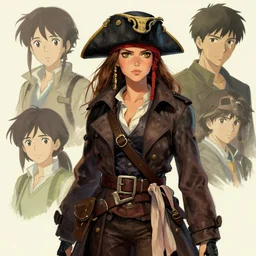 female pirate with trench coat and captain's hat, brown hair, behance hd artstation, style of jesper ejsing, by rhads, makoto shinkai and lois van baarle, ilya kuvshinov, ossdraws