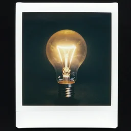 a glowing lightbulb, with a plant inside, polaroid photo, surreal,