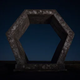 a hexagonal portal in the dark night sky, realistic photography, hyperrealistic