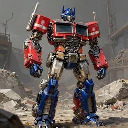 exciting character portrait of optimus prime from transformers 2 0 0 7 in robot mode standing in a rock quarry, daytime, digital painting, robot truck, robot made of truck parts, concept art, michael bay, industrial light and magic, industrial light & magic, in the style of ilm, substance painter, painted texture maps, michael bay transformers, artstation