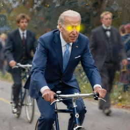 joe biden riding a bicycle, joe biden glowing yellow eyes, glowing yellow eyes, ilya kuvshinov, john singer sargent, digital art illustration, impressionist oil painting, trending on artstation, intricate