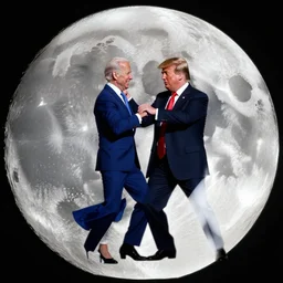 joe biden and donald trump, dancing on the moon