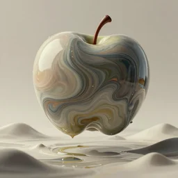perfect abstract concept art landscape by james jean and bridget riley and apple, fluid simulation in houdini paint suspended in oil, anti - gravity, glossy plastic, subsurface scattering, volumetric, natural muted tones, trending on artstation, rendered in octane, cgsociety
