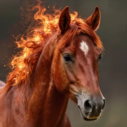 horse close - up, reddish - brown, fire and flames mane, sparkles, highly detailed, digital painting, artstation, concept art, sharp focus, illustration, frazetta, aleksi briclot, rutkowski