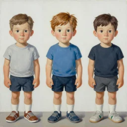 painting of three John hamms , each in a different style