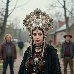 a portrait of a witch in a kokoshnik. sovietpunk, in a scenic environment by artgerm, tom bagshaw and hildebrandt, trending on artstation, concept art, sharp focus, illustration
