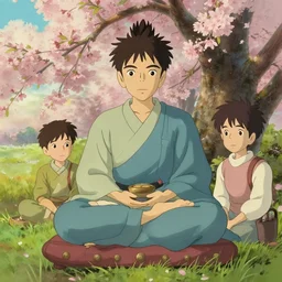 buddhism, spring, in the style of studio ghibli, j. c. leyendecker, greg rutkowski, artem