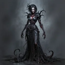 dark full body painting of tracer from overwatch, in style of zdzisław beksinski, scary, horror, 4 k, feminine facial features, overwatch tracer character, horror, body horror, disturbing, detailed face, dressed in dark garment, black tendrils, tall,