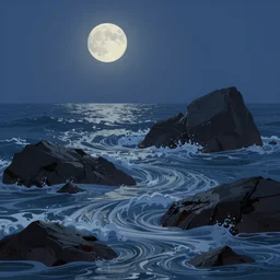 digital matte fantasy dreamy seascape rocks waves moonlight, artstation, behance, 8 k by alena aenami