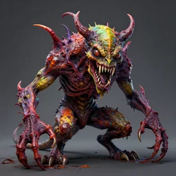 horrid, abominable, disgusting, vile, revolting, fanged creature, beksinski, vibrant colors