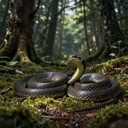 esoteric snakes in a forest landscape, landscape, realism, artstation, alex grey
