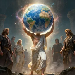 atlas the greek god carrying the globe on his back, particle effects, ethereal, dreamy, backlit, highly detailed, soft ambient lighting, sharp focus, rule of thirds, artgerm, wlop, arney freytag, rossdraws, frank frazetta, andrei riabovitchev, hd, octane, 4 k