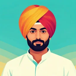 a portrait of an indian man with a turban, in retro colors, synthwave style, 2 d digital vector art