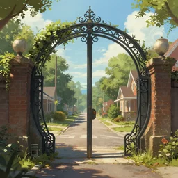circular magic gate that leads to a suburban street. urban fantasy, high detailed digital art trending in artstation. artist greg rutkowski