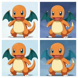 four images of charmander with each image getting more evil
