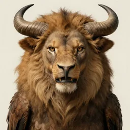 a creature with the body and eyes of a man, beak of an eagle, the mane of a lion, two horns of an ox on the head. drawn by ernst haeckel, by greg rutkowski, trending on artstation, featured on pixiv, cinematic composition, beautiful lighting, sharp, hyper - detailed - c 1 6 - n 6 - g - s 1 5 0