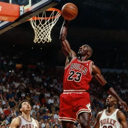 Rembrandt painting of Michael Jordan dunking a basketball
