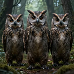 three quarter portrait of an owlbear in the forest, d & d, fantasy, hr giger,