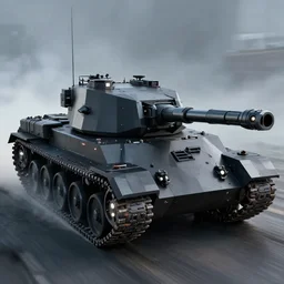 Futuristic low-poly battle tank, epic cinematic shot, black plastic, lights, hd 4k by Dawid Michalczyk