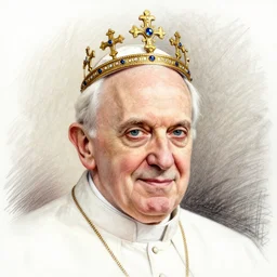 portrait of pope benedict xvi wearing tiara on the top of his head in the style of sketched crayon