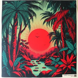 risograph print original a 5 riso illustration rainforest neon red