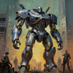 a giant brutalism bladerunner mecha, tim hildebrandt, wayne barlowe, bruce pennington, donato giancola, trending on artstation, cinematic composition, beautiful lighting, hyper detailed, 8 k, oil on canvas