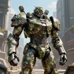 a furture ai boxing humanoid mecha in ruin city, victory, punk style, by war robots, real steel ( 2 0 1 1 ), westworld and eve venture and pacific rim and machine warrior 5, cryengine, frostbite 3 engine, camouflage scheme, sharp focus, 8 k realistic, high definition, insanely detailed, sunny, ray tracing, realistic shaded,