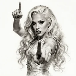 still of lady gaga with long blonde hair, her right hand held up using the force shouting towards our pov in an episode of stranger things, intricate, elegant, highly detailed, digital painting, artstation, concept art, smooth, sharp focus, illustration, art by Phil noto