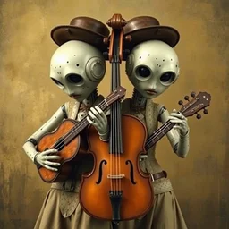 conjoined bluegrass bots. bowing their abominable conjoined fiddle neck with tears shed lamenting their existence.