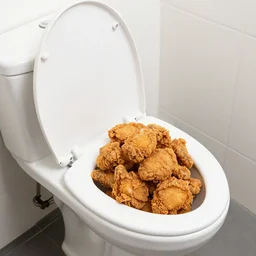 open toilet filled with fried chicken