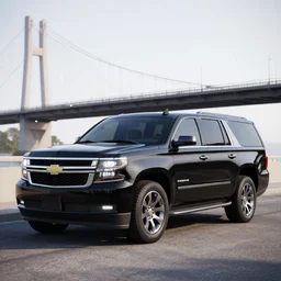 a black 2 0 1 4 chevrolet suburban parked in front of a bridge, a digital rendering, trending on cg society, ultra - realistic, ultra - detailed