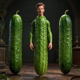 hyperrealistic film still of benedict cumberbatch disguised as a cucumber, tall cucumber body, stunning 3 d render, inspired by istvan sandorfi & greg rutkowski & unreal engine, perfect symmetry, dim volumetric cinematic lighting, 8 k octane comprehensive render, extremely hyper - detailed, incredibly lifelike attributes, intricate, real lifelike texture, masterpiece, artstation, stunning,
