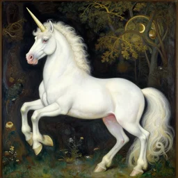 A perfect unicorn, pre raphaelite painting