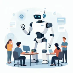 vector artwork depicts a robot working on everything and people are worry about their occupations being replaced and taken over. this is ai automation illustration