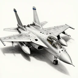 a complex, shaded pencil sketch of an f 1 6 fighter jet. fully armed hyper realistic