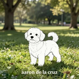 a cute dog in a park, aaron de la cruz, line drawing