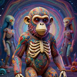 surreal portrait statue of alien skeleton monkey as a psychedelic neural tiki reptile cobblestone god by naoto hattori, android jones, and chris dyer, deep bold colors, galactic dmt entity, depth of field, intricate beautiful painting, billions of details, octane render, portal, 8 k, detailed vector, trending on artstation, cgisociety