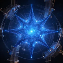 a giant blue star hidden by an artificial megastructure, highly detailed digital artwork